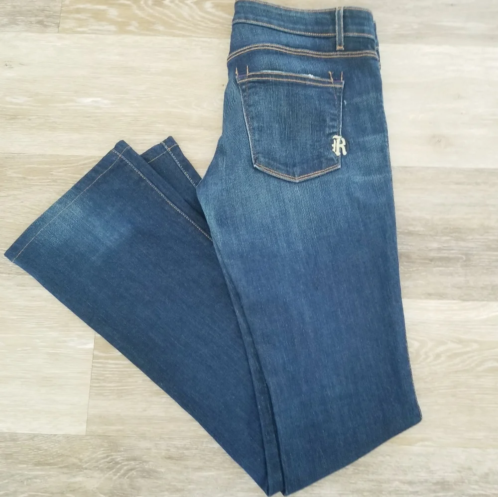 Rich & Skinny Storm Dark Blue Boot Cut Flare Denim Jeans Long Stretch USA made - Picture 11 of 14